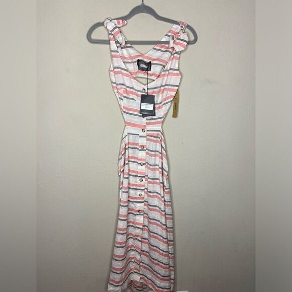 NWT Reformation Gisela Midi White Pink Dress Stripes Linen Size 2 - Picture 8 of 10